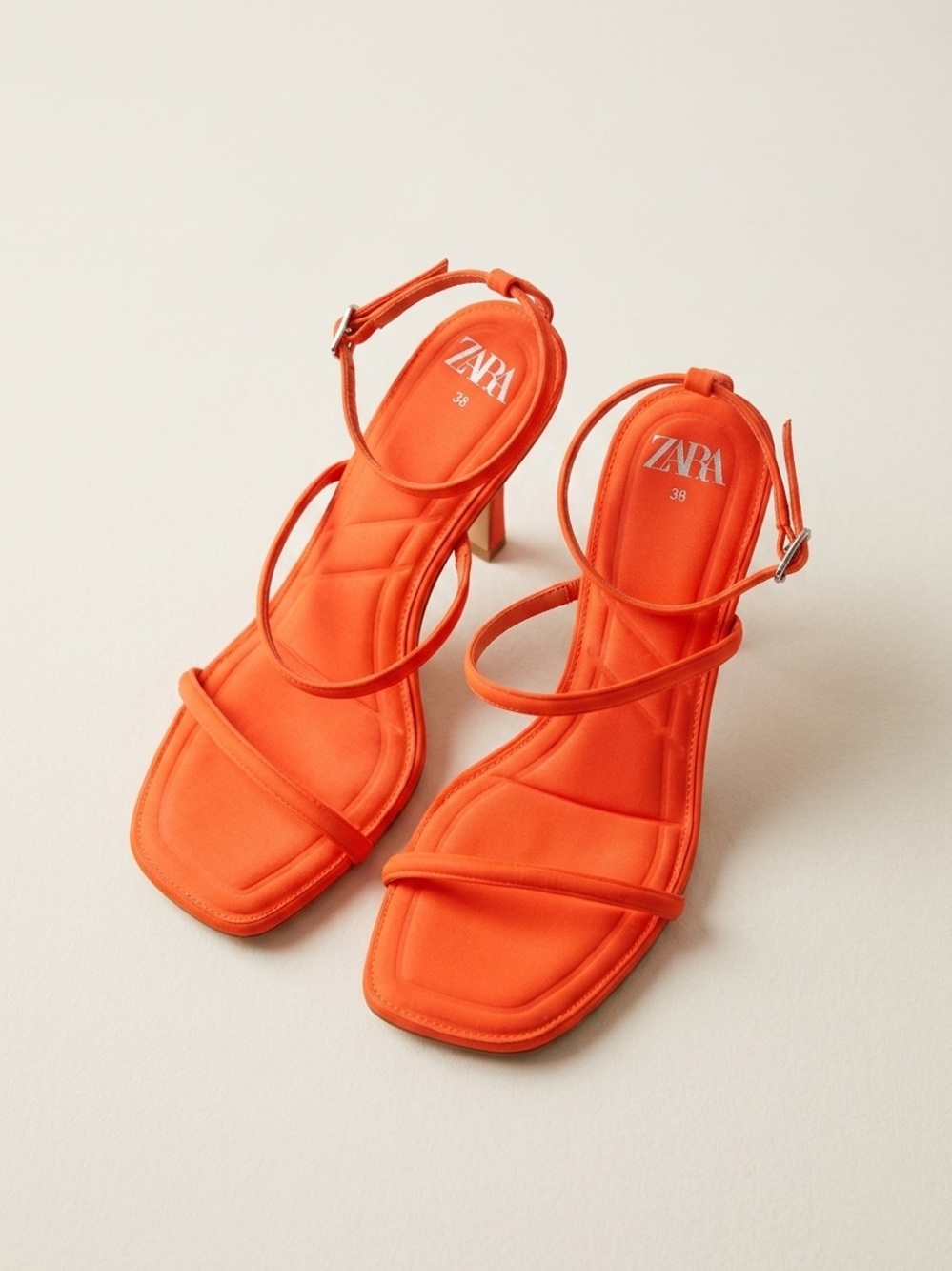 Zara Bright Orange Strappy High-Heel Sandals